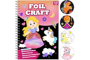 SOOVSY Foil Art Fun & Craft Activity Toys Kit, Foil Animals Crafts Children Fun DIY Creative Toy of The Year, No Mess Art Kits for Kids, Gift for Boys Girls Ages 4, 5, 6, 7, 8, 9 (Princess&Coloring)