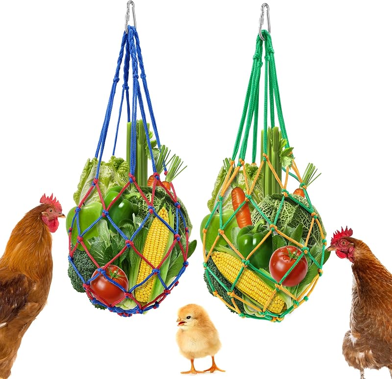 Geichan Chicken Cabbage Feeder Net Bag w/ Hook for Hens Ducks Geese - 2pcs