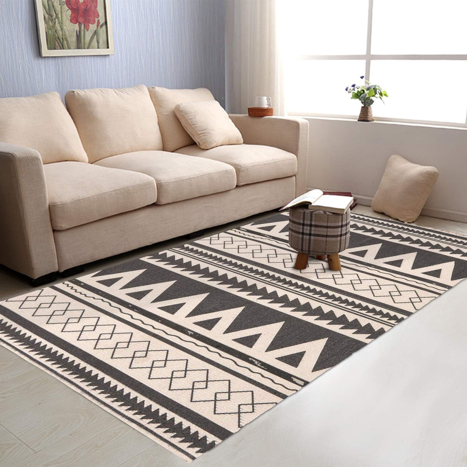 KIMODE Moroccan Cotton Area Rug 4' x 6' Farmhouse Throw