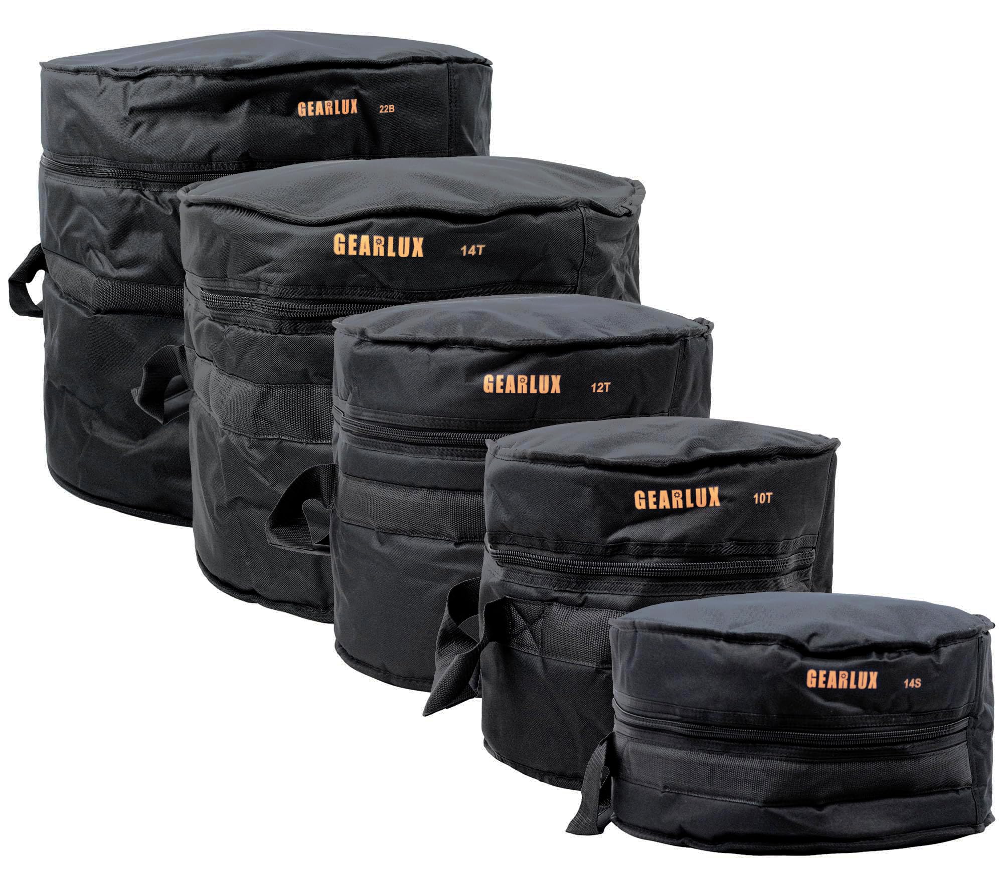 Gearlux 5-Piece Drum Bag Set with 10mm Padding for 10" Tom, 12" Tom, 14" Tom, 14" Snare, and 22" Bass Drum Image