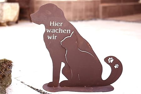 Hund Mit Katze Hier Wachen Wir Edelrost 21cm Bodenplatte Wunderschöne Figur Zu Verwenden Als Dekoartikel Am Hauseingang Auf Ihrer Terrasse Oder In