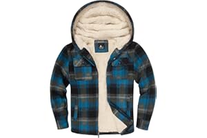 V VALANCH Boys Flannel Jacket Hooded Fleece Lined Zip-up Hoodies Plaid Coat for Kids