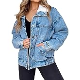 Kedera Womens Sherpa Collar Oversized Denim Jacket Boyfriend Jean Coat Jeans Trucker Bomber Jacket for Women Girls