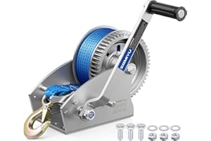 ZOMIYU 4000lb Boat Trailer Winch with 33FT Strap, 2-Way Ratchet 5.4:1/16.6:1 Gear Ratio, Enhanced Gear, Ratchet Switch and Ha