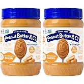 Peanut Butter &amp; Co. Old Fashioned Smooth Peanut Butter, 16 oz (2 Pack) | Non-GMO Project Verified, Gluten Free, Kosher, 8g Protein, No Sugar Added, USA-Grown Peanuts, No HFCS, Pantry Friendly