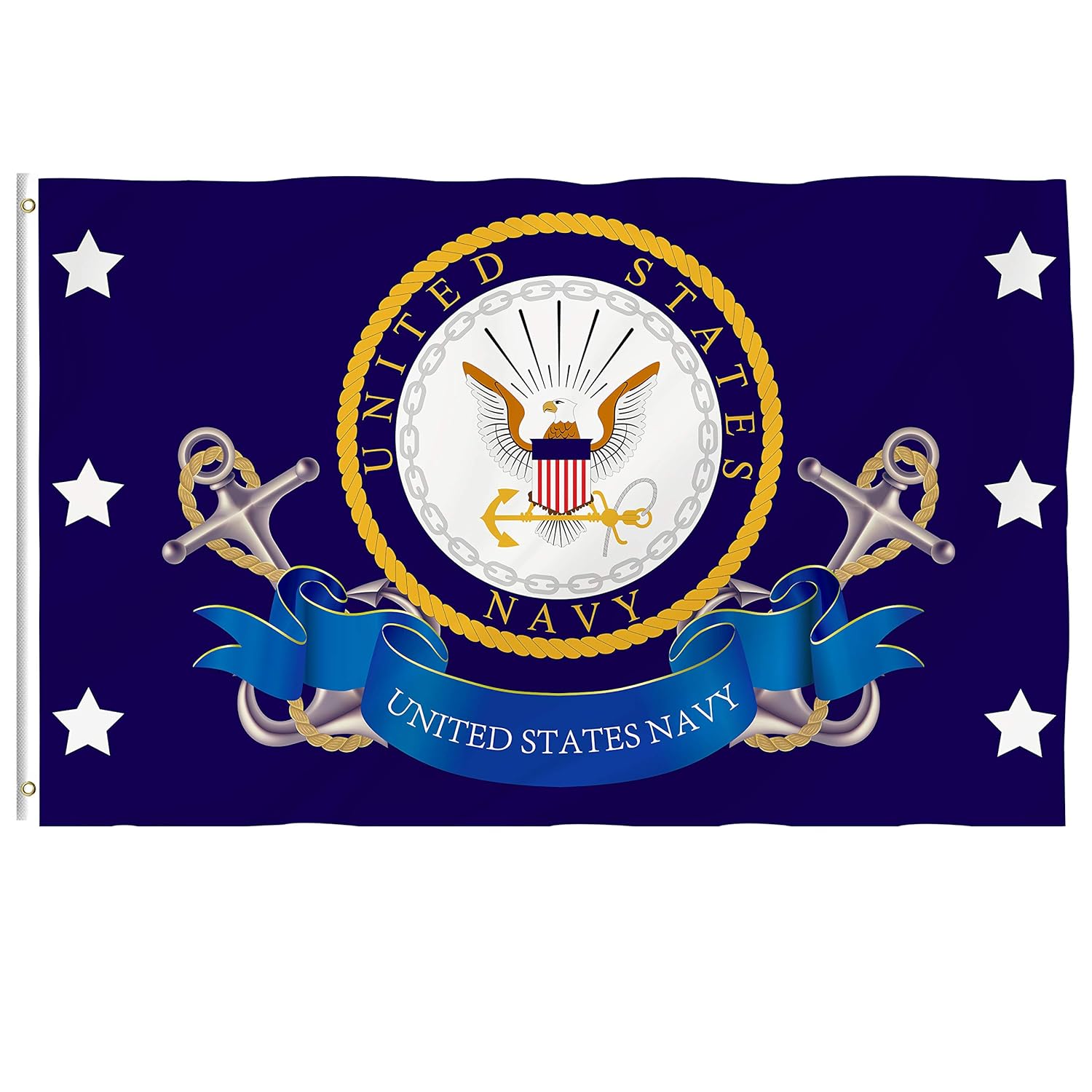 Hexagram Us Navy Flag 3X5 - Vivid Color and UV Fade Resistant - Double Sided United States Navy Flags Polyester with Brass Grommets Outdoor Decorations