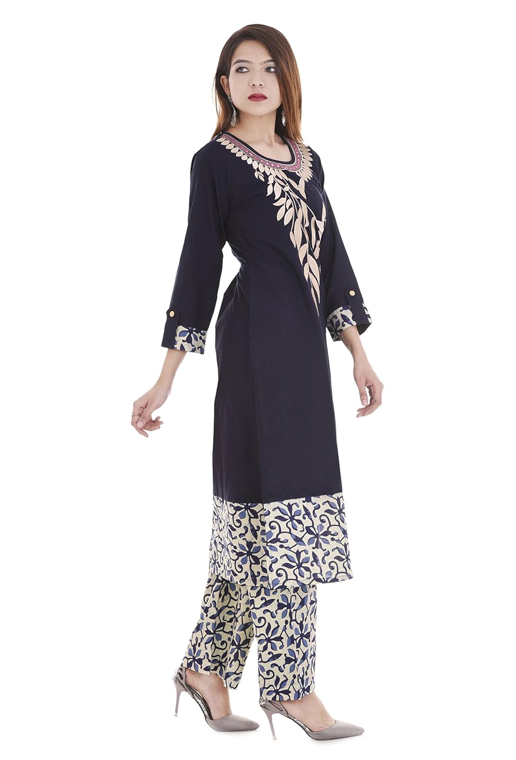 rajmandirfabrics women's cotton embroidered kurti with printed palazzo (pk1015567_blue)