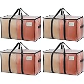 VENO 4 Pack Clear Storage Moving Bags, Heavy Duty Storage Bins with Lid, Around Handles, Tag, Zippers, Extra Large Totes Packing Moving Boxes Supplies for College Dorm Clothes (Transparent)