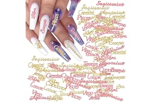 XEAOHESY 72 Pieces Alloy Zodiac Word Message Nail Charms Gold and Pink Constellation Words Charms Zodiac Signs Nail Studs Twelve Constellation Nail Charms for Women Girls Nail Art Decoration