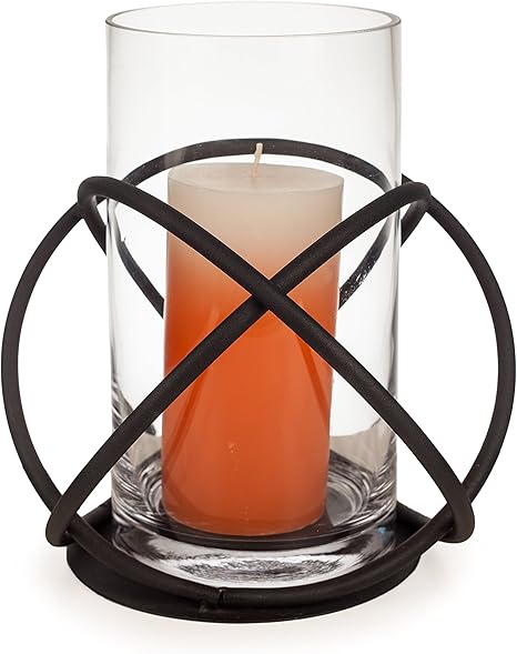Amazon Com Danya B Kf219 Rustic Home Decor Large Indoor Outdoor Orbits Centerpiece Iron Metal And Glass Hurricane Vase Candleholder Home Kitchen