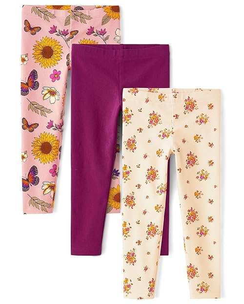 The Children's Place,Baby Girls,and Toddler Printed Leggings, multipacks,Pink Kiss 3-Pack,4 Years