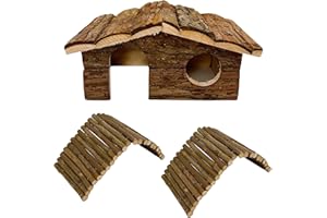 Hamiledyi Hamster Hideout Small Wooden House Natural Wood Rat Hut Hamster Bridge for Dwarf Mouse Playing Hiding