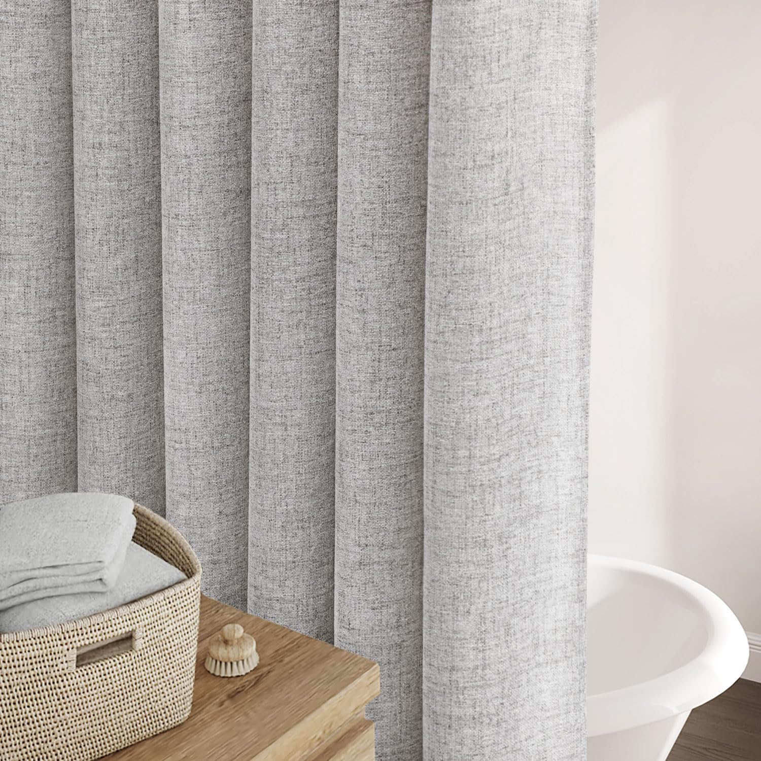 Awellife Duschvorhang-Set – Leinenoptik, 183x183 Cm, Beige, Mit 12 Haken, Schweres, Wasserabweisendes Gewebe