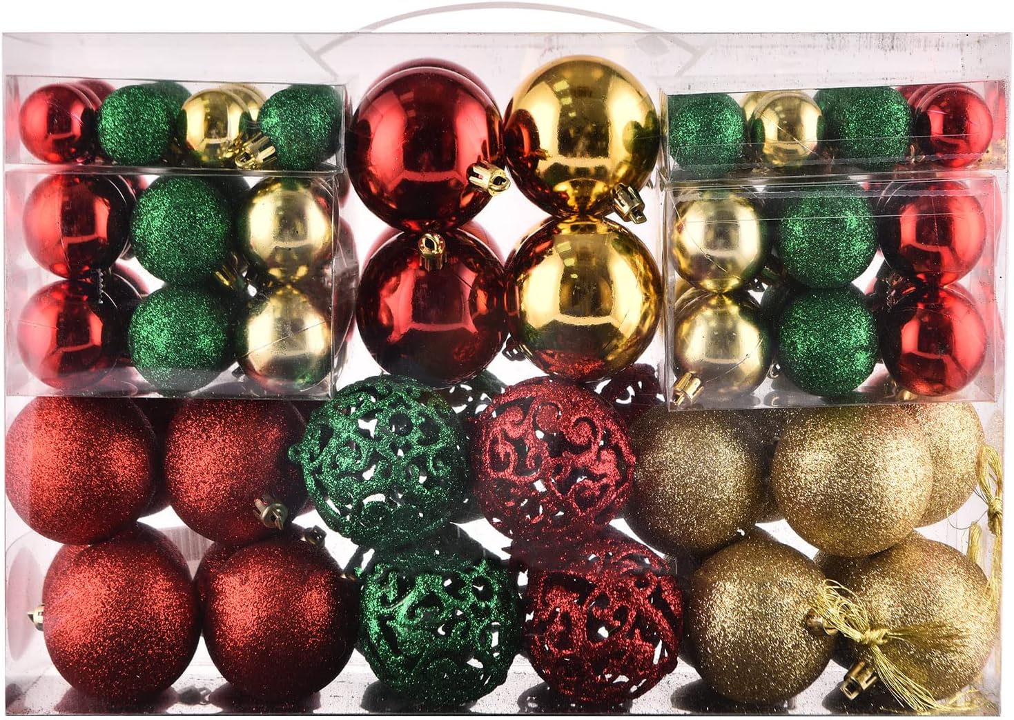 Ornaments - 100ct Christmas Balls Tree Ornaments, Shatterproof Christmas Decorations Set with Reusable Hand-held Gift Package for Holiday Xmas Tree Decor (Gold, Red, Green)