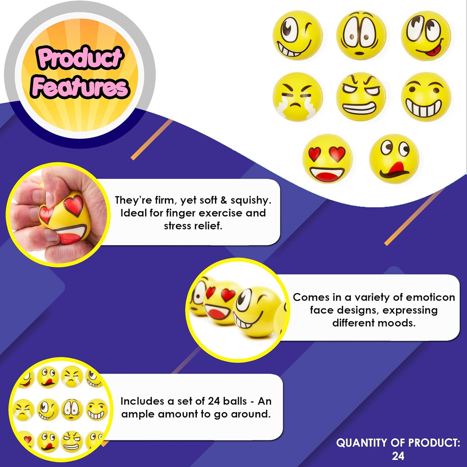 24 Balles Anti Stress Emoji Smiley Exercice Des Doigts Ideal Pour Soulager Le Stress Pinata Cadeaux Remplissage Enfants Anniversaire Petit Jouets Sac Cadeau Fetes Bonbonniere Jouets Anti Stress Jeux Et Jouets 24 Balles Anti Stress Emoji Smiley Exercice Des Doigts Ideal Pour Soulager Le Stress Pinata Cadeaux Remplissage Enfants Anniversaire Petit Jouets Sac Cadeau Fetes Bonbonniere Jouets Anti Stress Jeux Et Jouets
