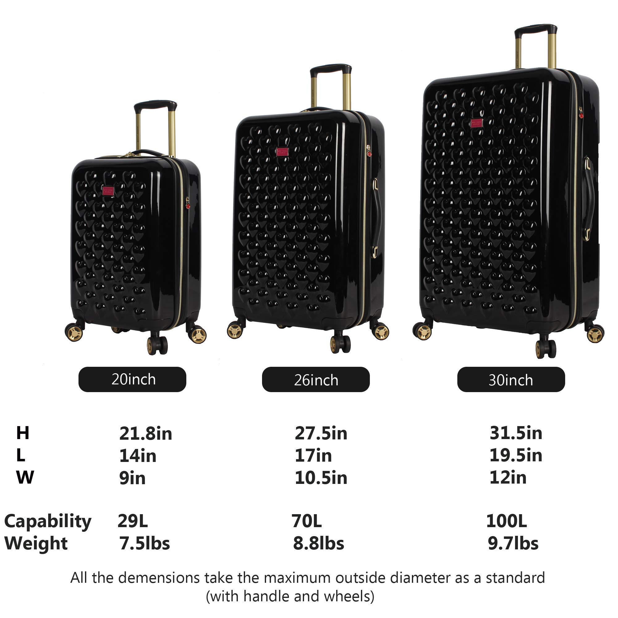 Betsey Johnson Luggage Hardside 3 Piece Set Suitcase With Spinner Wheels (20