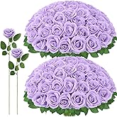 Ovveroche 72 Pcs Artificial Roses Light Purple Fake Silk Roses Realistic Roses Faux Flower Indoor Wedding Home Decor, Birthday Decorations