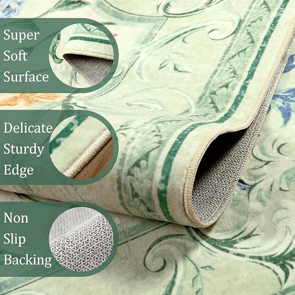 MOREBES 5X7 SAGE GREEN AREA RUGS, WASHABLE FLORAL NURSERY RUG NON SLIP, SOFT LOW PILE INDOOR FLOOR CARPET FOR LIVING ROOM DINING PLAYROOM HOME (SAGE GREEN 5’X7′)