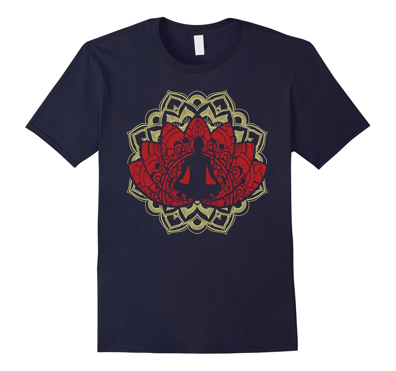 Lovely Yoga Red Lotus Flower Meditation Gold Mandala T-Shirt-Rose