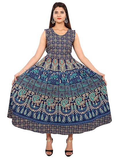 Women's A-Line Maxi Dress (JSL132_Blue_Free Size)