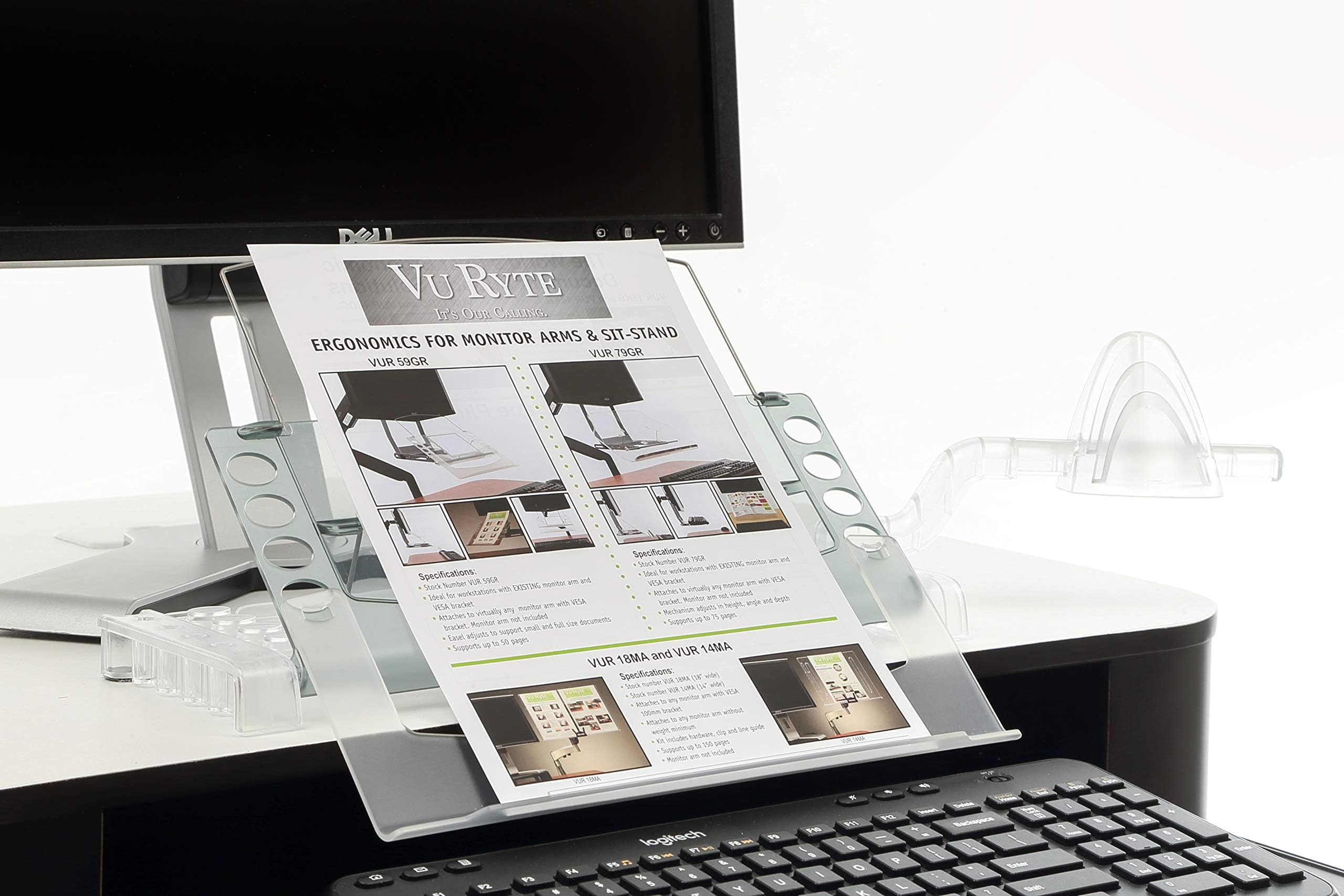 Vu Ryte Memoscape Document Copy Holder, Ergonomic Desk Organizer, in-Line with Monitor, Includes Side Arm Support, Smoke Tinted, VUR 5000, Available in Multiple Colors