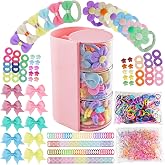 933Pcs Toddler Girls Hair Accessories Set with 3-Tier Organizer, Pink | Includes Elastic Hair Ties, Soft Rubber Bands, Bows and Flower Claws, No Pull, For Little Girls and Babies