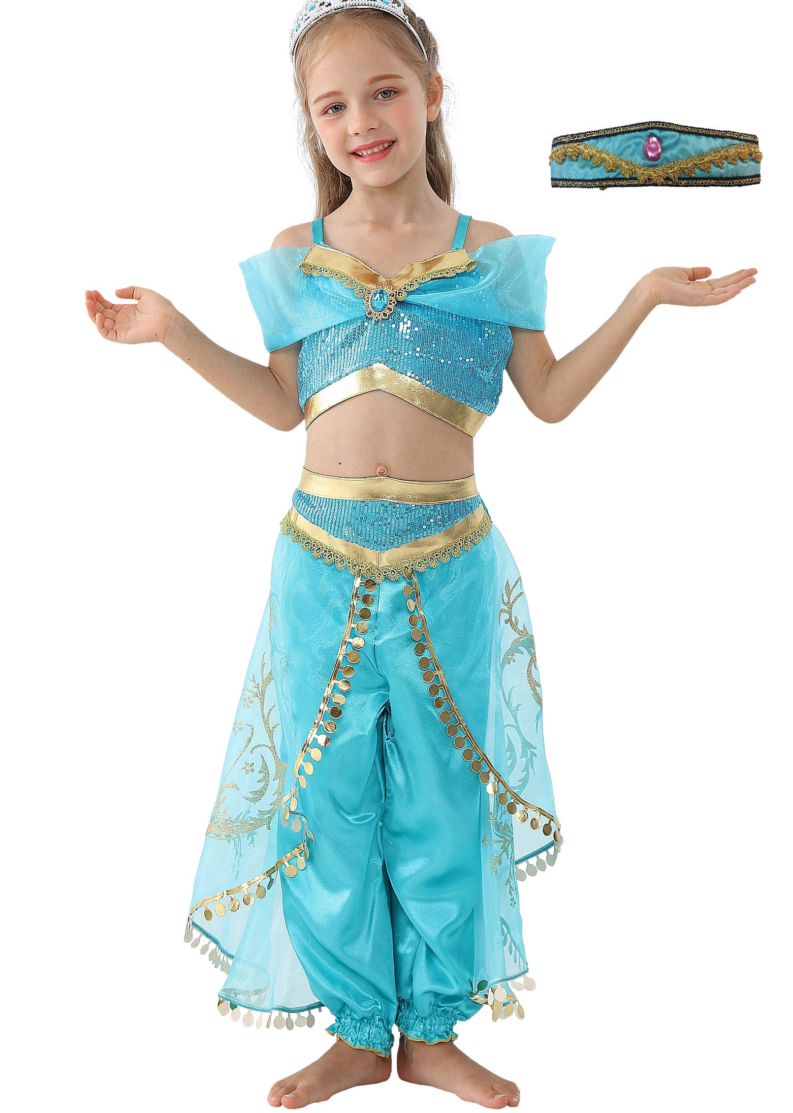 Lito Angels Arabian Princess Jasmine Fancy Dress Up Costume with Headband for Kids Girls Belly Dance Party Outfit Age 2-3 Years, A