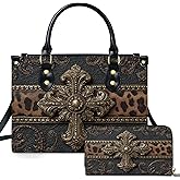 Personalized Christian Leather Handbag with Purse, Custom Name Bible, Cross Floral, Faith Gift for Mom Wife Her