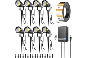 ZUCKEO All-in-One Landscape Lighting Kit, 5W LED Low Voltage Landscape Lights with Transformer and 80FT Wire, Waterproof Outdoor Spotlight with Connectors for Yard Garden House, 3000K 12-24V 8Pack