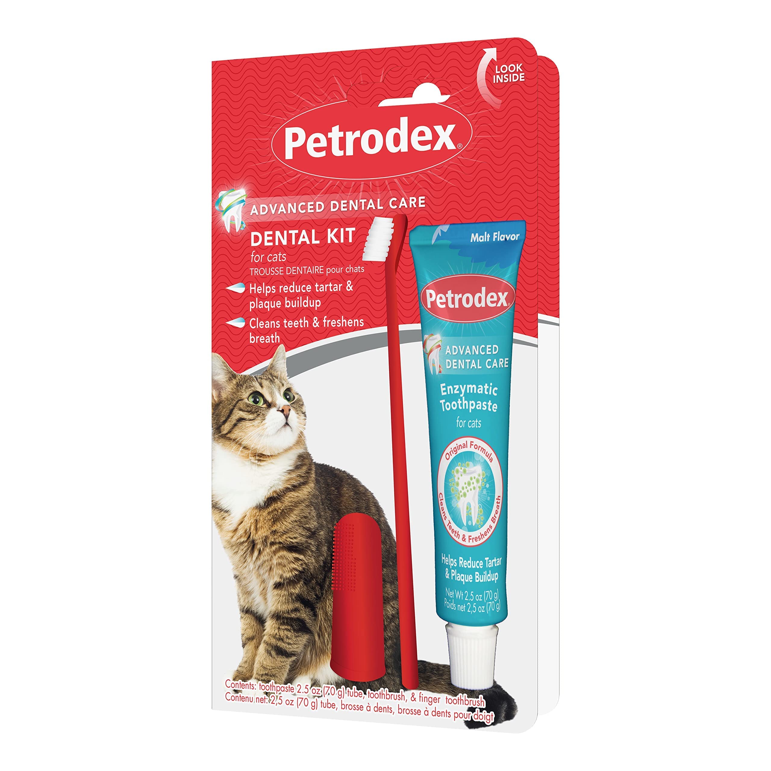 Photo 1 of Petrodex Dental Care Kit for Cats, Cat Toothbrush and Toothpaste, Cleans Teeth and Fights Bad Breath, Reduces Plaque Tartar Formation, Malt Flavor, 2.5oz Toothpaste + Toothbrush