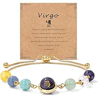 Raicegs Zodiac Bracelets for Women 18K Gold Plated Natural Stone Zodiac Sign Bracelets Gemstone Beads Healing Crystal Bracele