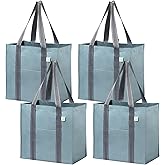VENO 4 Pack Reusable Grocery Bags, Heavy-Duty Shopping Bags with Handles, Bags for Shopping Cart with Hard Bottom to Stand Upright, Foldable, Multi-Purpose(Light Blue, 4 Pack)