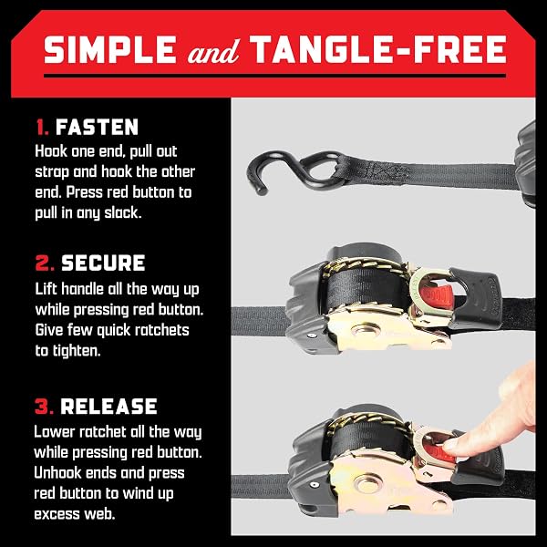 ERICKSON RETRACTABLE RATCHET STRAPS – 2 IN X 10 FT, 3300 LB BREAK STRENGTH