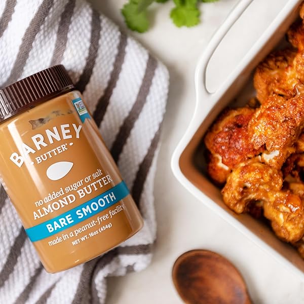 BARNEY BUTTER ALMOND BUTTER, BARE SMOOTH, 16 OUNCE JAR, NO ADDED SUGAR OR SALT, SKIN-FREE ALMONDS, NO STIR, NON-GMO, GLUTEN FREE, KETO, PALEO, VEGAN