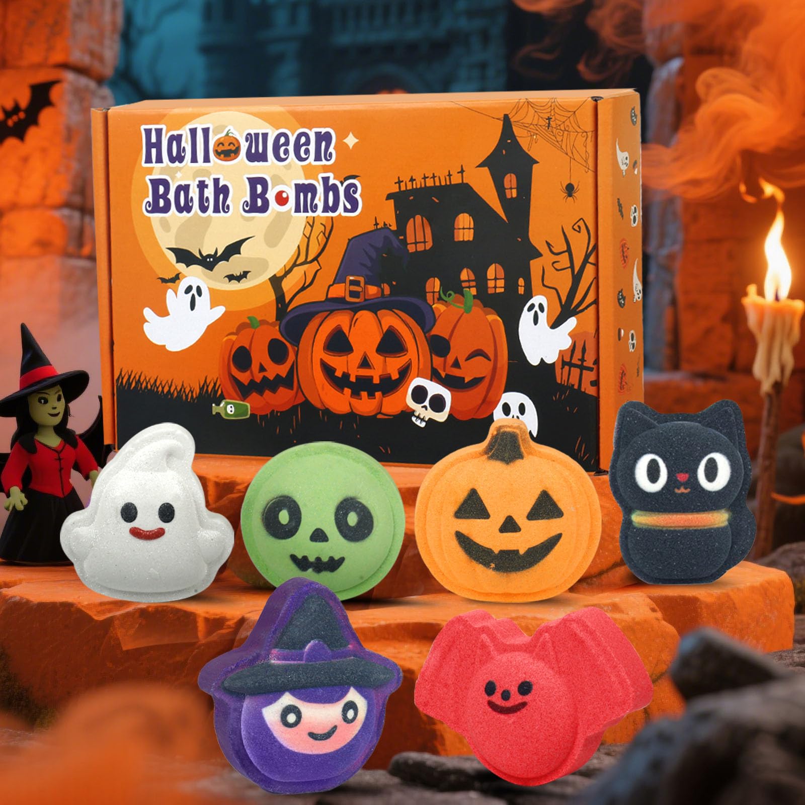 Photo 1 of Halloween Bath Bombs for Kids & Women, Handmade Spooky Bath Bomb Set of 6 Fun Shapes – Perfect Gifts for Kids, Skin Care Bathbombs for Girls’ Spooky Celebration
