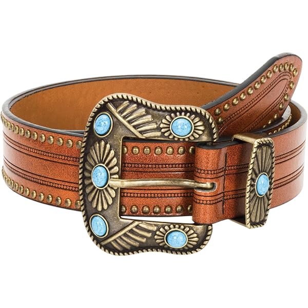 Affilare Western Tooled Leather Beaded Belt For Men and  display picture 2