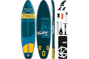 FUNKEE 11’×34"×6" Extra Wide Inflatable Stand Up Paddle Board, Sup Board with Removable Fins, Backpack, Floating Paddle, Safety Leash, Floating Phone Case for Adults & Youth of All Skill Levels