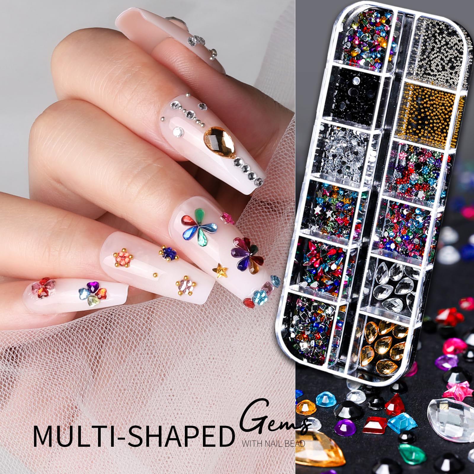 Teenitor Nail Charms Nail Art Kit with 15 Sheets Gold Nail Stickers, 6 Boxes of Nail Gems Nail Art Tools Nail Rhinestones for Nails, Nail Supplies 3D Nail Charms and Gems Nail Decals Nail Pearls - Image 3