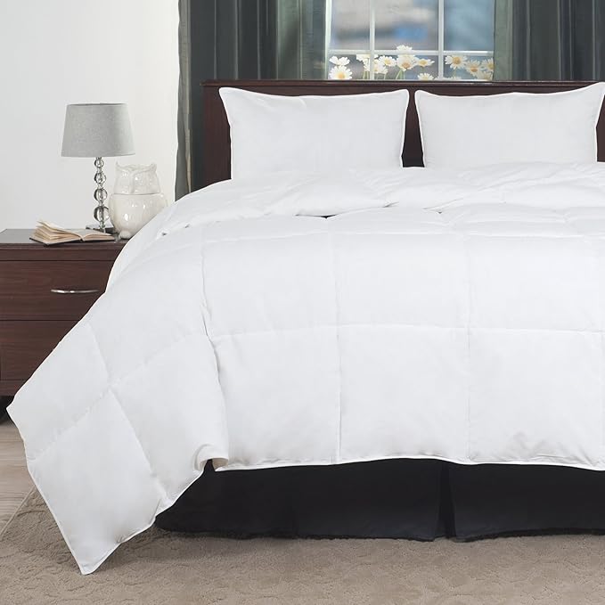 Lavish Home Full/Queen Comforter, White Goose Down Alternative Comforter, Hypo-Allergenic, Quilted Box Stitched, All Season Bed Comforter