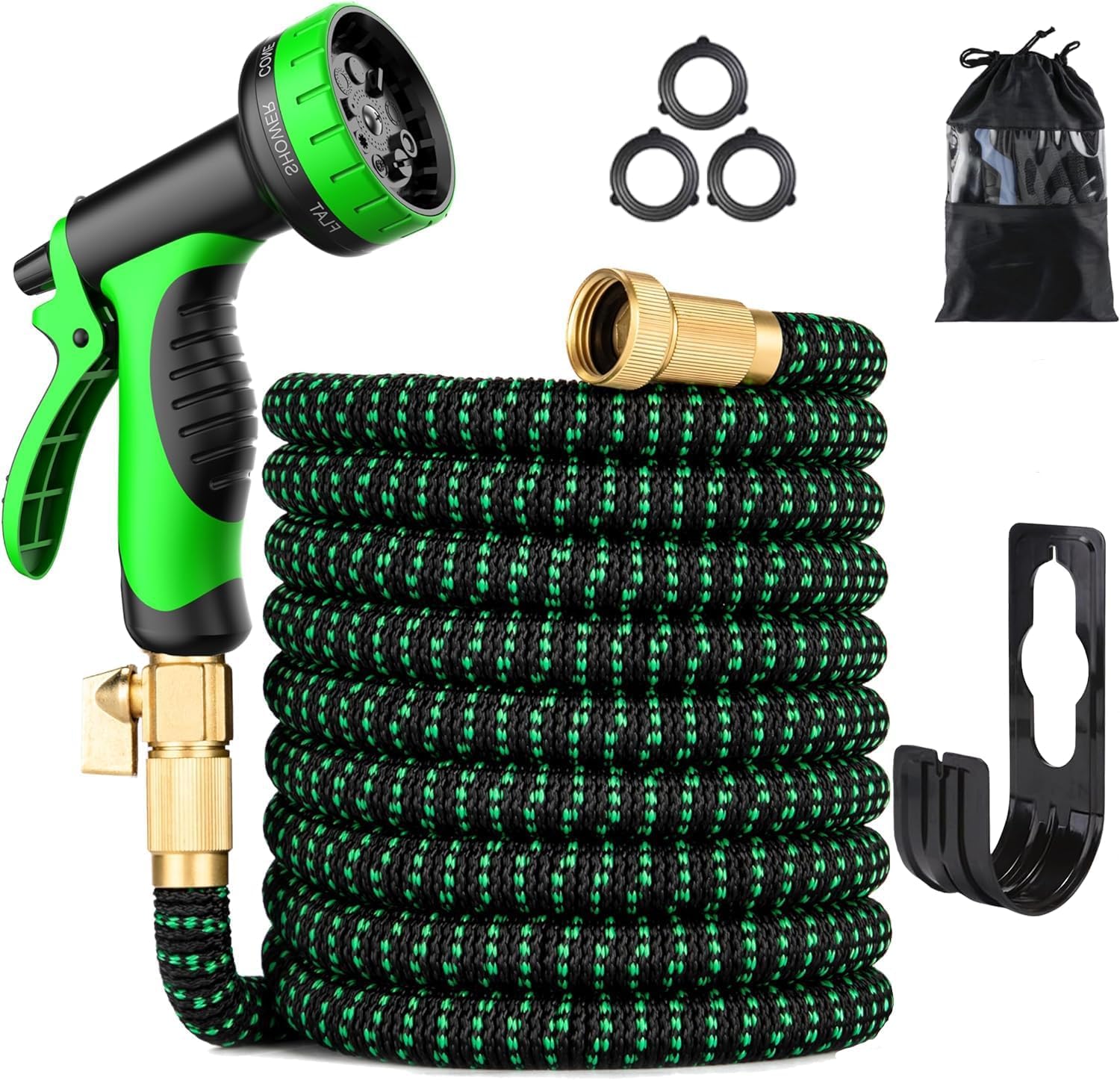 Photo 1 of 100 ft Expandable Garden Hose - Kink Free Flexible Water Hose 100ft with 10 Pattern Spray Nozzle, 3/4 Solid Brass Connectors, Retractable Lightweight Expanding Hose