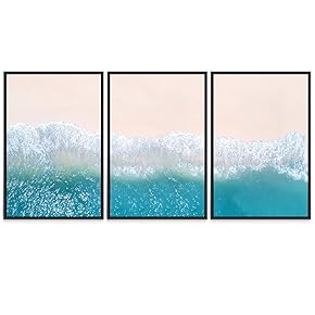 SIGNWIN 3 Piece Framed Canvas Wall Art Beach...