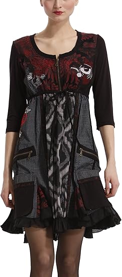 Amazon 44 46 Desigual デシグアル レディースワンピース Abeth 37v74 大きいサイズ レディース 00 ブラック 46 ワンピース チュニック 通販