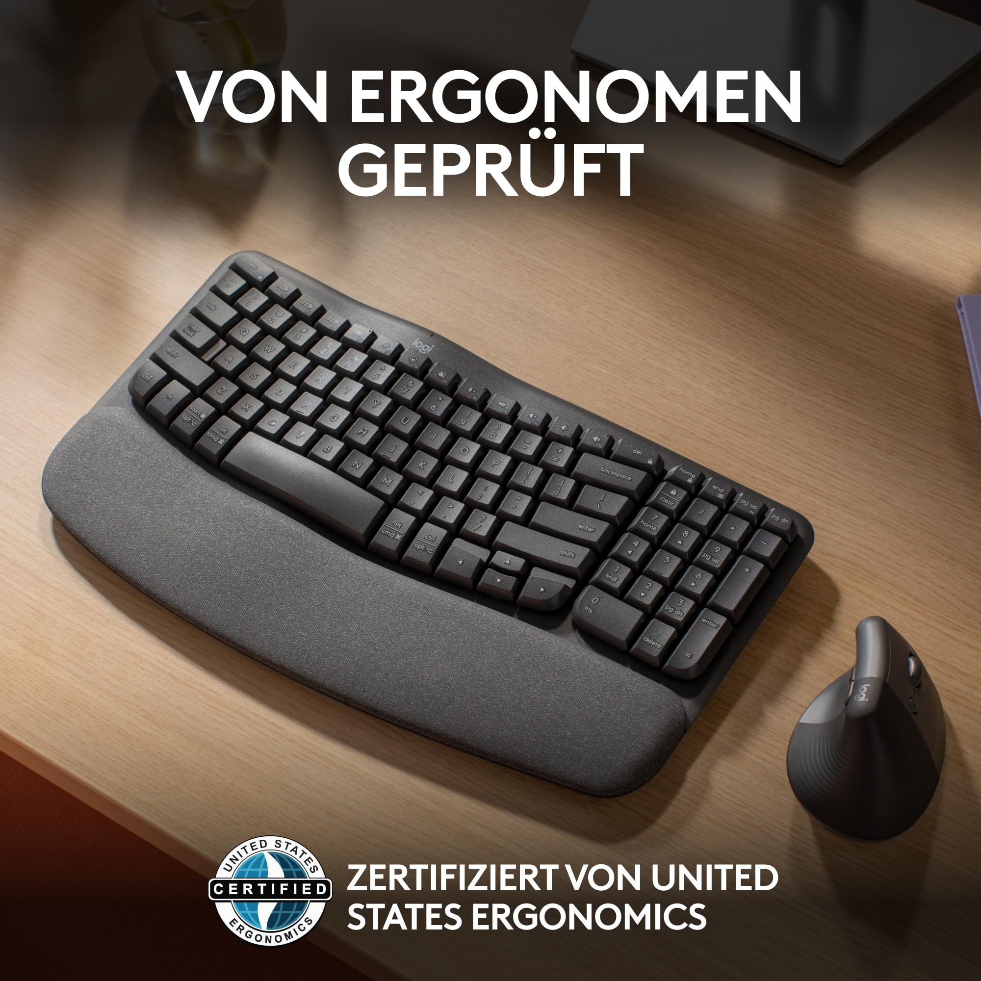 Logitech Wave Keys kabellose ergonomische Tastatur, gepolsterte Handballenauflage, Komfortables natürliches Tippen, Easy-Switch, Bluetooth, Logi Bolt, Multi-OS, Windows/Mac, Deutsches QWERTZ, Graphit 6