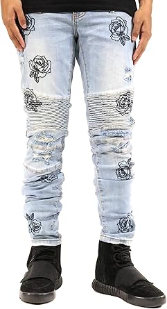 embellish biker denim