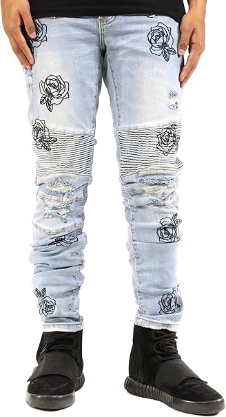 embellish biker denim