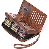 GAEKEAO Leather Credit Card Holder Wallet for Women RFID Blocking Large Capacity Bifold Zipper Card Case Organizer with Wristlet 45 Slots