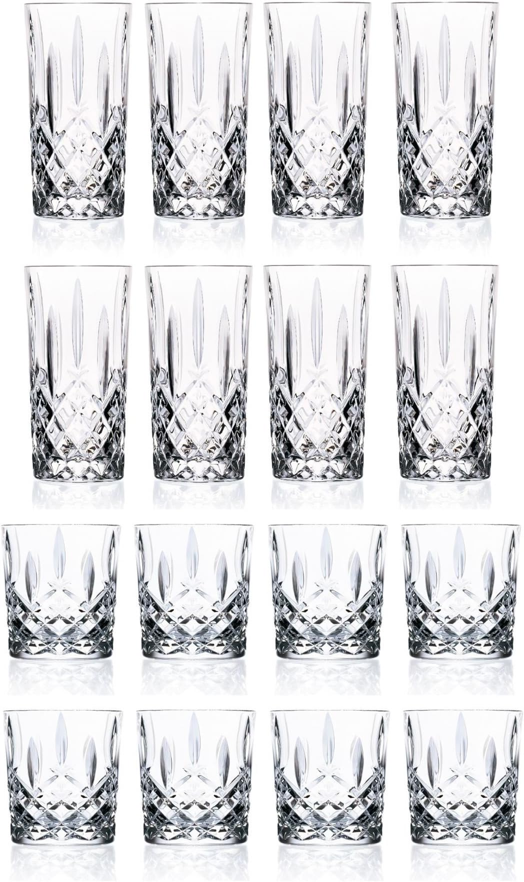 RCR Orchestra Crystal Tumbler Glasses (340ml) & Hiball Glasses (396ml) - 16 Piece Set