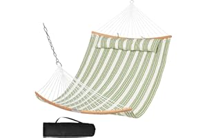 SUNCREAT Hammocks Outdoor Quilted Hammock, 450 lbs Capacity, Heavy Duty Hammock Without Stand, Light Green Stripes