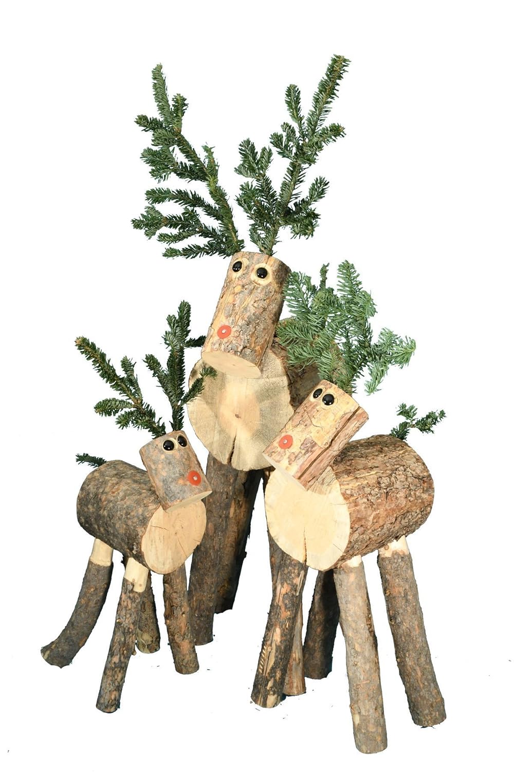 Reindeer Ranch Handmade Log Reindeer Family Set of 3 Handmade