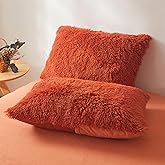 FOPPA Furry Pillow Cases Burnt Orange 26"x20", Faux Fur Shaggy Plush Fuzzy Fluffy Decorative Pillow Covers Set of 2, Standard Velvet Cushion Cover with Zipper for Bedroom Interior